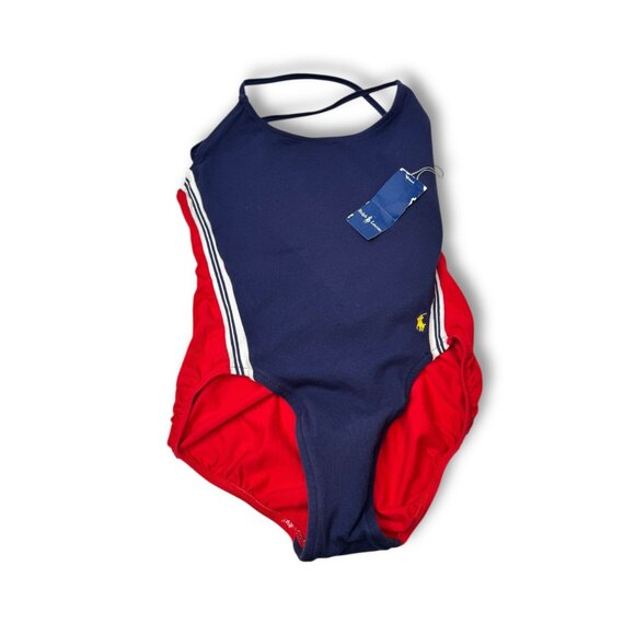 Ralph Lauren Womens One Piece Swimsuit Size 14 Navy Red Striped - Picture 4 of 9